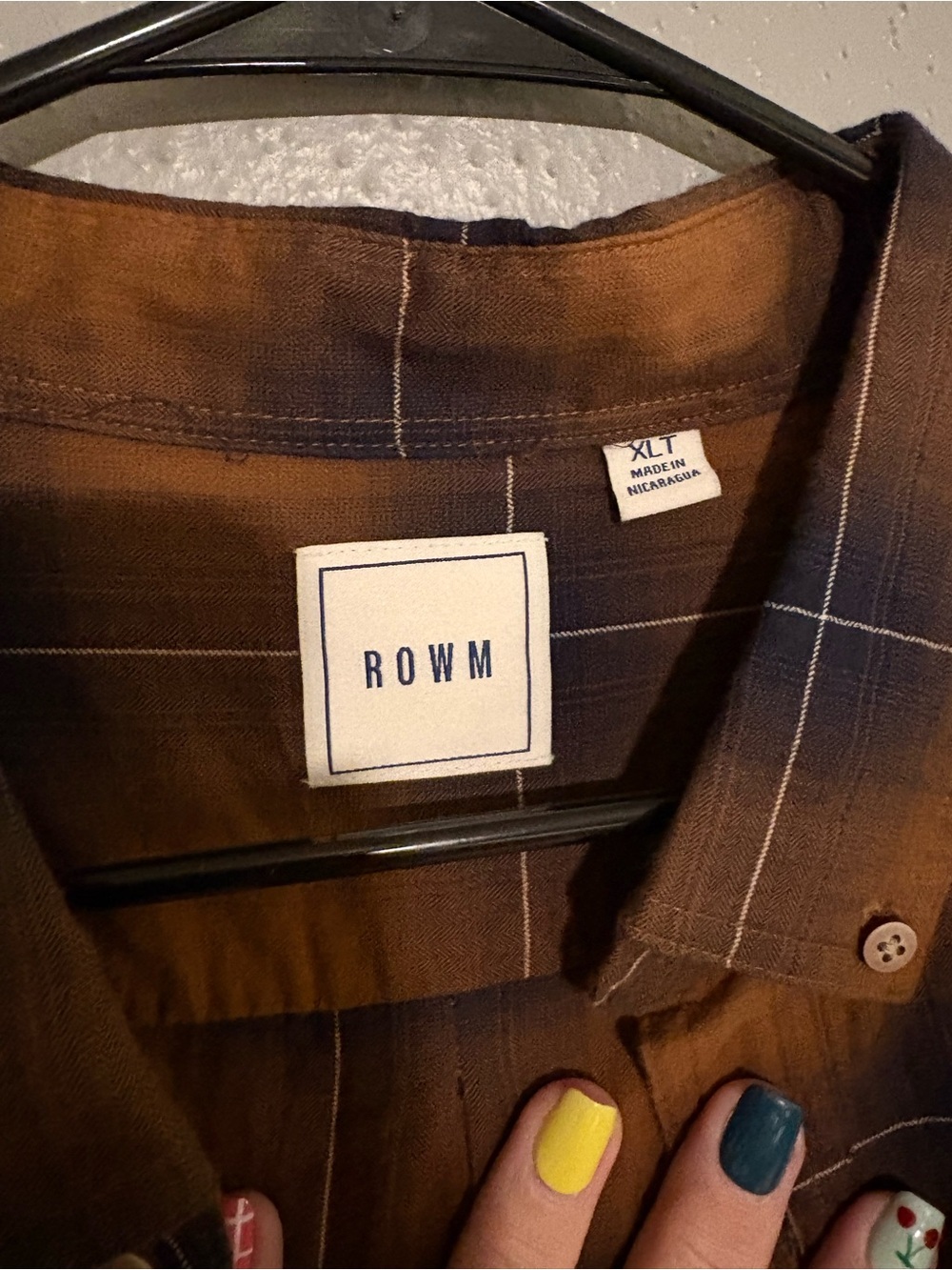 ROWM Plaid Button-Up Shirt in Brown and Navy